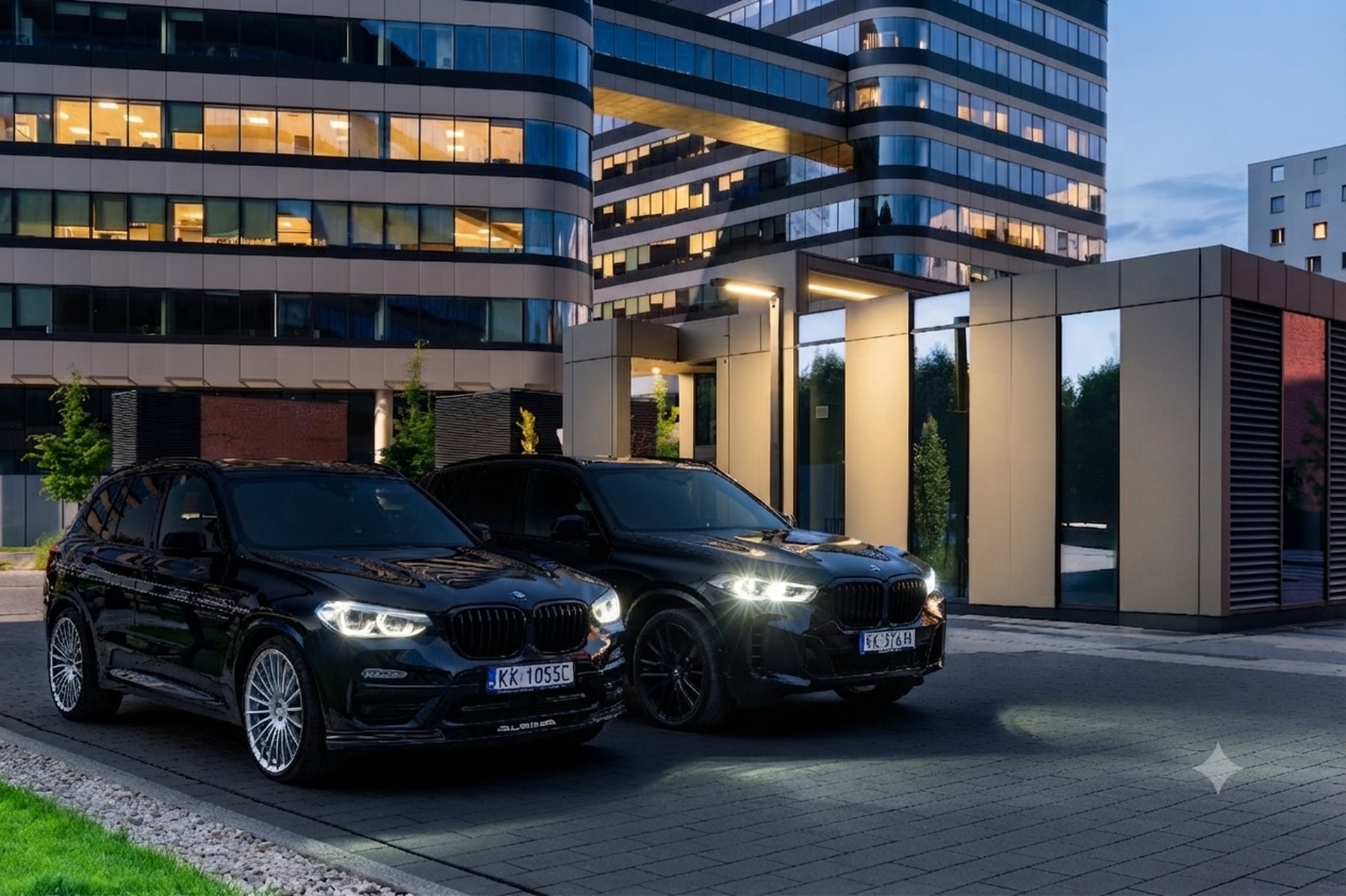 Wynajem luksusowego SUV-a z kierowcą w Krakowie — KMN RENT, światła BMW X3 i X5